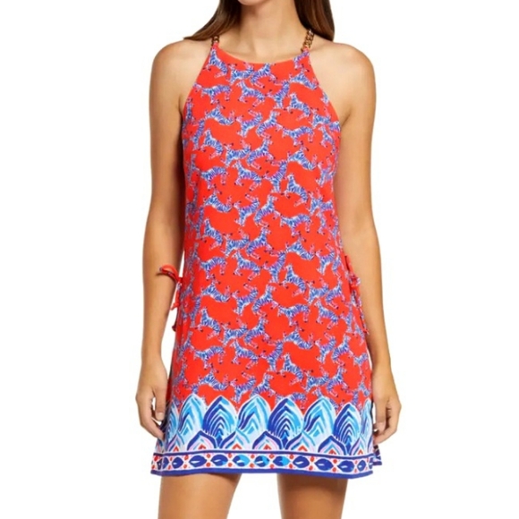 Lilly Pulitzer Pearl Romper in Picante Coral Heebee Zeebees - Picture 5 of 16